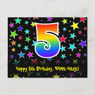Carte Postale 5e Anniversaire : Motif Étoiles Amusantes, Arc-en-