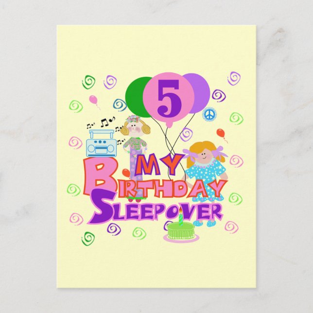 Carte Postale 5e anniversaire Sleepover T-shirts et cadeaux (Devant)