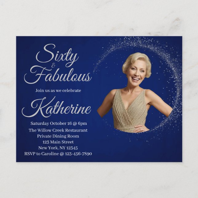 Carte Postale 60 and Fabulous | 60th Birthday Party Photo Navy (Devant)