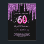 Carte Postale 60 & Fabuleuse parties scintillant dégoulinant noi<br><div class="desc">Une invitation à la fête d'anniversaire féminine et féminine 60 & Fabulous. Devant : Un arrière - plan noir chic. Décoré avec des gouttes de faux parties scintillant violet foncé, l'aspect de la peinture goutte à goutte. Personnalisez et ajoutez un nom et des détails du parti. Le nom est écrit...</div>