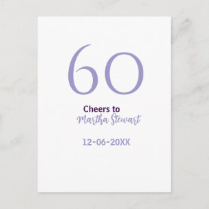 Carte Postale 60 & joyeux anniversaire violet gras nom date styl