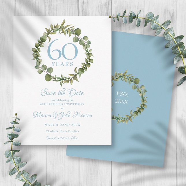 Carte Postale 60e anniversaire, date à retenir, floral greenery (60th Anniversary Save the Date Greenery Floral Postcard)