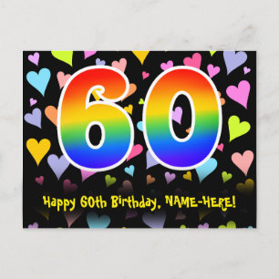 Carte Postale 60e Anniversaire : Motif coeurs amusants, Arc-en-c