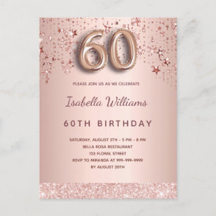 Carte Postale 60e anniversaire rose or rose étoiles script ballo