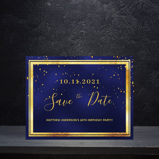 Carte Postale 60th birthday dark blue gold save the date (Créateur téléchargé)
