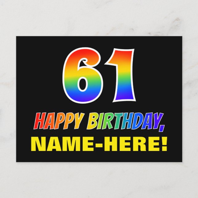 Carte Postale 61e anniversaire : Bold, amusant, simple, arc-en-c (Devant)