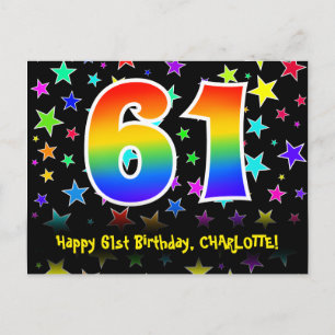 Carte Postale 61e anniversaire : Fun Stars Motif, Rainbow 61, No