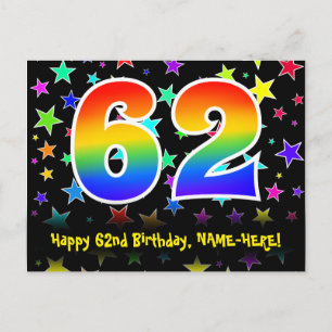 Carte Postale 62e Anniversaire : Motif Étoiles Amusantes, Arc-en