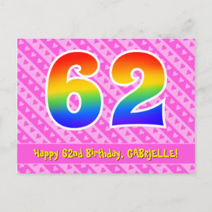 Carte Postale 62e anniversaire : Pink Stripes & Hearts, Arc en c