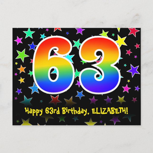 Carte Postale 63e anniversaire : Fun Stars Motif, Arc-en-ciel 63 (Devant)