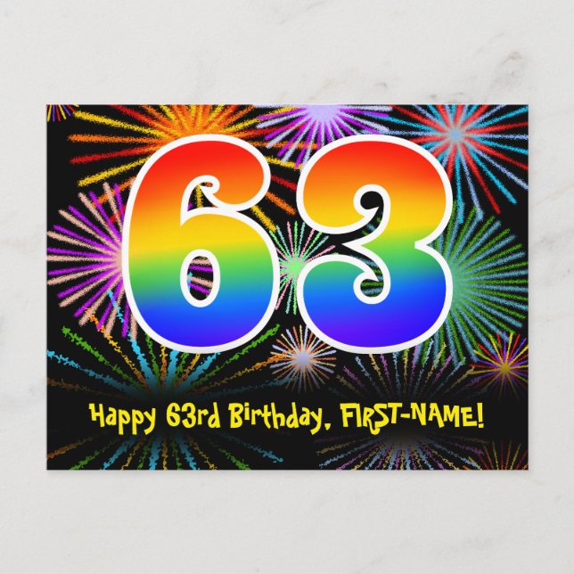 Carte Postale 63e Anniversaire – Motif de feux d'artifice amusan (Devant)