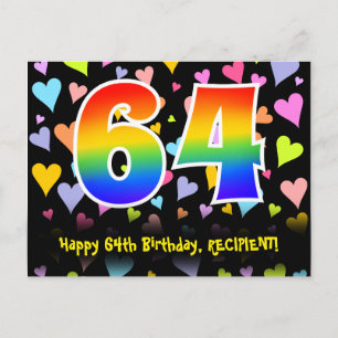 Carte Postale 64e Anniversaire : Motif Cœurs Amusants, Arc-en-ci