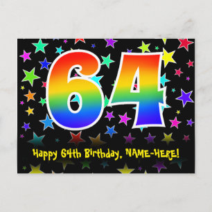 Carte Postale 64e Anniversaire : Motif Étoiles Amusantes, Arc-en
