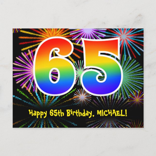 Carte Postale 65e Anniversaire – Motif de feux d'artifice amusan (Devant)