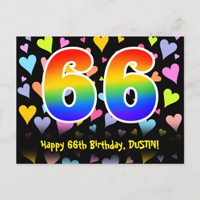 Carte Postale 66e anniversaire : Fun Hearts Motif, Arc-en-ciel 6 (Devant)