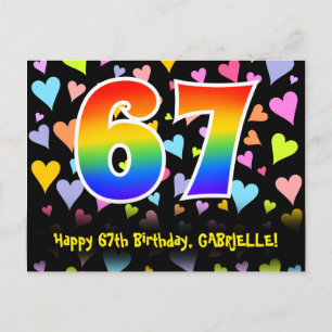 Carte Postale 67e Anniversaire : Motif Cœurs Amusants, Arc-en-ci
