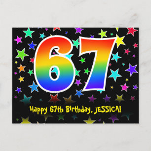 Carte Postale 67e Anniversaire : Motif Étoiles Amusantes, Arc-en