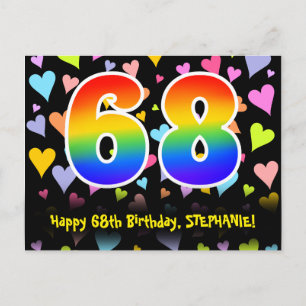 Carte Postale 68e Anniversaire : Motif Cœurs Amusants, Arc-en-ci