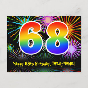 Carte Postale 68e Anniversaire – Motif de feux d'artifice amusan