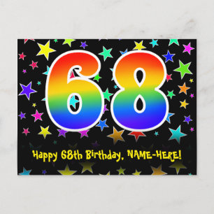 Carte Postale 68e Anniversaire : Motif Étoiles Amusantes, Arc-en