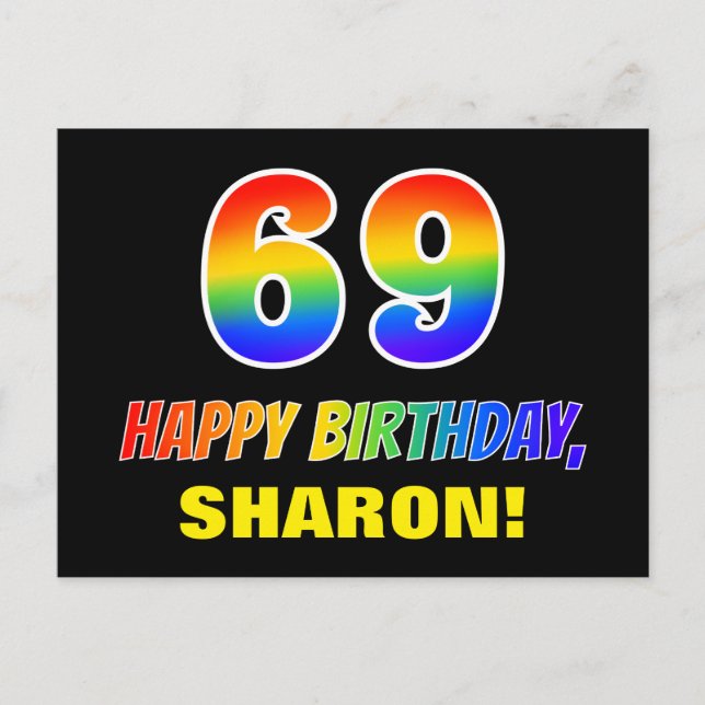 Carte Postale 69e anniversaire : Bold, amusant, simple, arc-en-c (Devant)