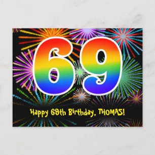 Carte Postale 69e Anniversaire – Motif de feux d'artifice amusan
