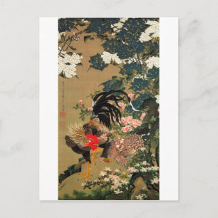 Carte Postale 6. 紫 陽 花 双 鶏 図, 若 Hydrangea et Rooster, Jakuchu, 冲