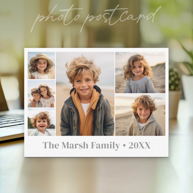 Carte Postale 6 Collage de photos avec fond blanc (Photo Postcard that You Can Customize with your favorite photos - Modern, minimal design)