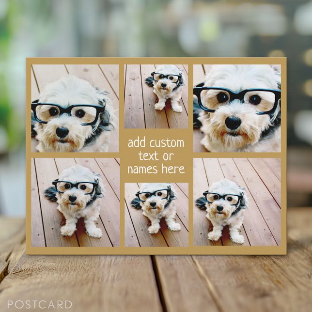 Carte Postale 6 Collage photo minimaliste - Gold et White Grid (Custom Photo Postcard)