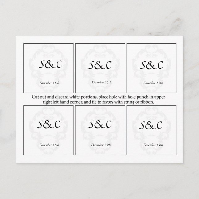 Carte Postale 6 Élégantes Balises de mariage blanc/argenté (Devant)