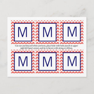 Carte Postale 6 Favoriser les étiquettes Coral Navy Blue Chevron