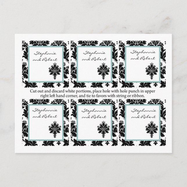 Carte Postale 6 Favoriser les étiquettes Mariage Black Damask La (Devant)
