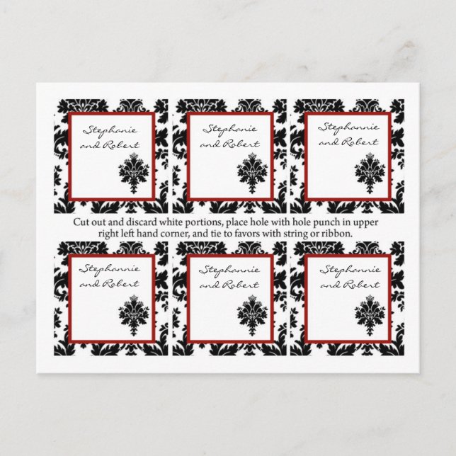 Carte Postale 6 Favoriser les étiquettes Mariage Black Red Damas (Devant)