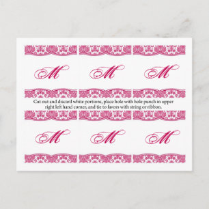 Carte Postale 6 Favoriser Tags Fusia White Damask Lace Imprimer 