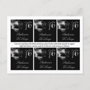 Carte Postale 6 Favour Tags Sweet 16 Silver Black Party