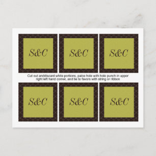 Carte Postale 6 Mots clés Vintages Brown/verts Favour Mariage