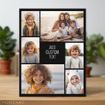 Carte Postale 6 photo collage - arrière - plan noir - texte blan<br><div class="desc">6 photos dans un motif inégal entourent une ouverture pour trois lignes de texte. Utilisez 2 photos recadrées carrés et 4 photos verticales pour faire ce travail! L'arrière - plan est d'une couleur solide. Si vous voulez modifier les couleurs,  cliquez sur l'espace design avancé et voir plus de choix.</div>