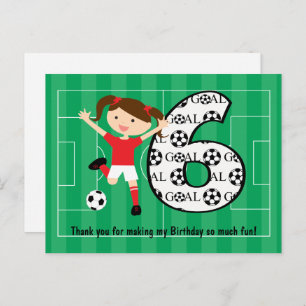 Carte Postale 6e anniversaire Fille de football rouge et blanc 1