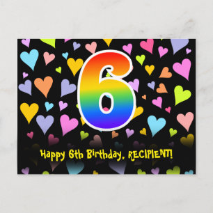 Carte Postale 6e anniversaire : motif coeurs amusants, arc-en-ci