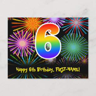 Carte Postale 6e Anniversaire – Motif de Feux d'Artifice Amusant