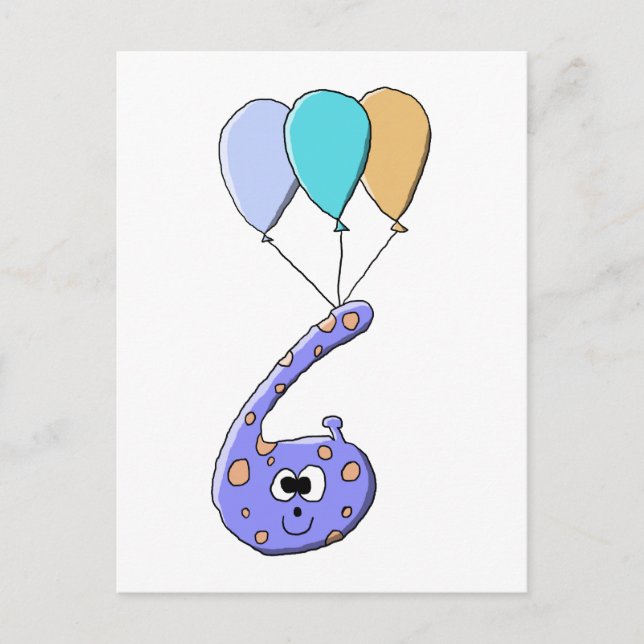 Carte Postale 6e Birthday, Purple Birthday Monster Cartoon. (Devant)
