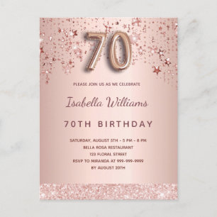 Carte Postale 70e anniversaire blush rose or étoiles script de b