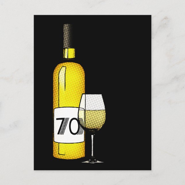 Carte Postale 70e anniversaire : bouteille de vin & verre (Devant)