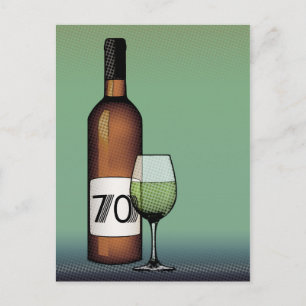 Carte Postale 70e anniversaire : bouteille de vin & verre