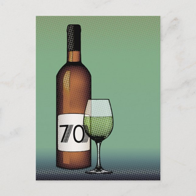 Carte Postale 70e anniversaire : bouteille de vin & verre (Devant)