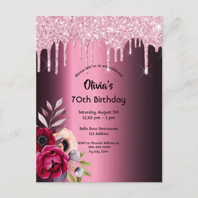 Carte Postale 70e anniversaire burgundy violet parties scintilla (Devant)