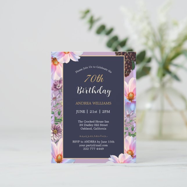 Carte Postale 70e Anniversaire Fête Fleur Printanière (Debout devant)