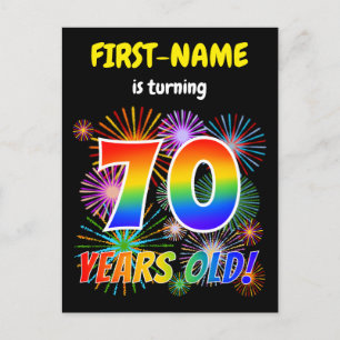 Carte Postale 70e anniversaire - Fun Fireworks, Rainbow Look "70