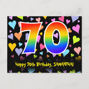 Carte Postale 70e anniversaire : Fun Hearts Motif, Rainbow 70