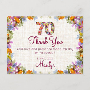 Carte Postale 70e anniversaire Merci - Design floral élégant